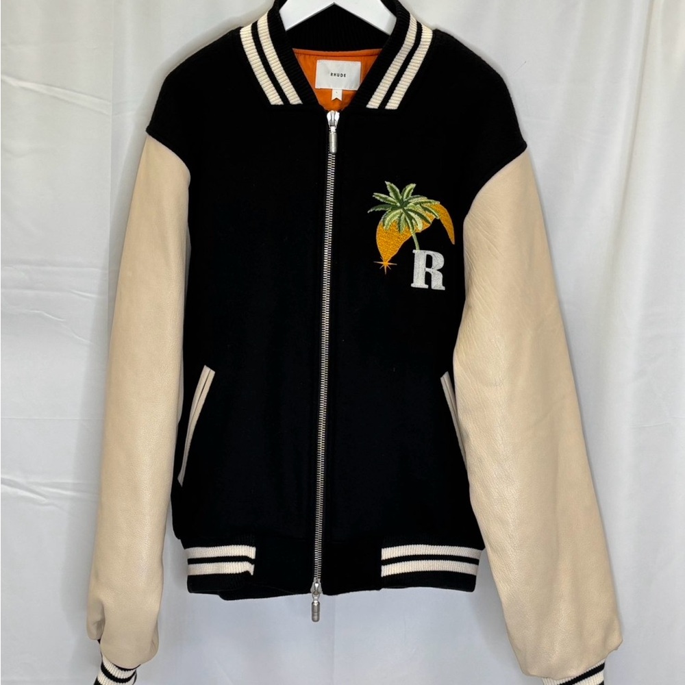 RHUDE GP VARSITY JACKET BLACK PALM TREE LOGO – SIZE L – NWT – MSRP $3250
